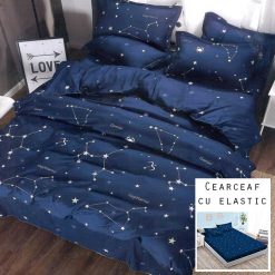 Lenjerie Bumbac Satinat cu ELASTIC, Constelatii, 4 piese #BE03