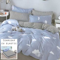 Lenjerie Bumbac Satinat cu ELASTIC, Norisori, 4 piese #BE06