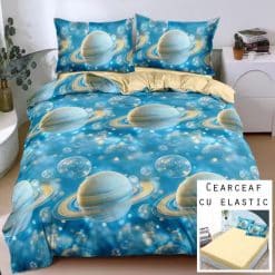 Lenjerie Bumbac Satinat cu ELASTIC, 4 Piese #BE219