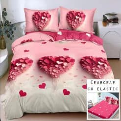 Lenjerie Bumbac Satinat cu ELASTIC, 4 Piese #BE221