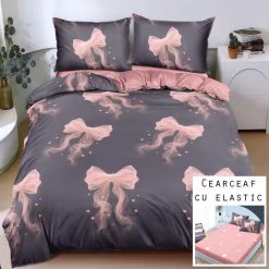 Lenjerie Bumbac Satinat cu ELASTIC, 4 Piese #BE223