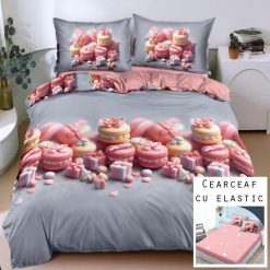 Lenjerie Bumbac Satinat cu ELASTIC, 4 Piese #BE224