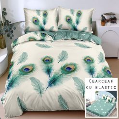 Lenjerie Bumbac Satinat cu ELASTIC, 4 Piese #BE228