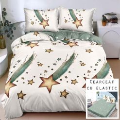 Lenjerie Bumbac Satinat cu ELASTIC, 4 Piese #BE230