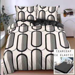 Lenjerie Bumbac Satinat cu ELASTIC, 4 Piese #BE231