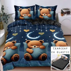Lenjerie Bumbac Satinat cu ELASTIC, 4 Piese #BE232