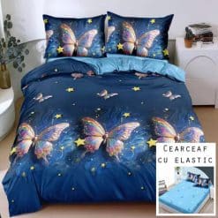 Lenjerie Bumbac Satinat cu ELASTIC, 4 Piese #BE212