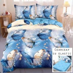 Lenjerie Bumbac Satinat cu ELASTIC, 4 Piese #BE214