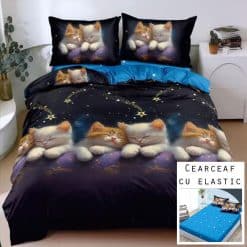 Lenjerie Bumbac Satinat cu ELASTIC, 4 Piese #BE216