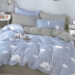 Lenjerie Bumbac Satinat cu 2 fete, Norisori, Albastru, 4 piese #BS184