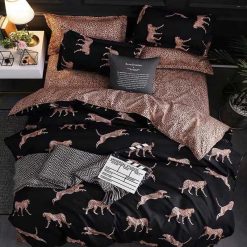 Lenjerie Bumbac Satinat cu 2 fete, Leopard, 4 piese #BS228