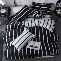 Lenjerie Bumbac Satinat cu 2 fete, Negru/Alb, 4 piese #BS252