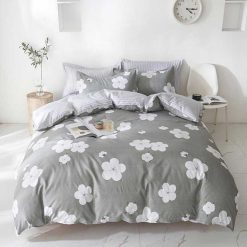 Lenjerie Bumbac Satinat cu 2 Fete, Flori, 4 piese #BS299
