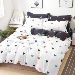 Lenjerie Bumbac Satinat cu 2 Fete, Inimioare Colorate, 4 piese #BS354