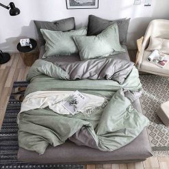 Lenjerie Bumbac Satinat cu 2 Fete, Verde Texturat, 4 piese #BS436