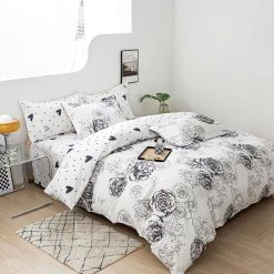 Lenjerie Bumbac Satinat cu 2 Fete, Flori, 4 piese #BS490