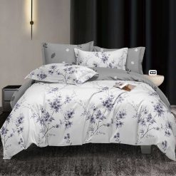 Lenjerie Bumbac Satinat cu 2 Fete, Flori, 4 piese #BS492