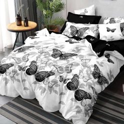 Lenjerie Bumbac Satinat, Fluturi, 4 Piese #BS592