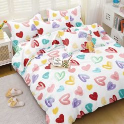 Lenjerie Bumbac Satinat, Inimioare Colorate, 4 Piese #BS593