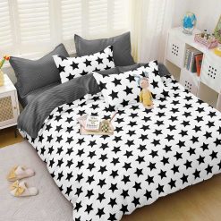 Lenjerie Bumbac Satinat cu 2 Fete, 4 Piese, Stelute #BS633