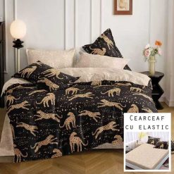 Lenjerie Bumbac Satinat cu ELASTIC, 4 Piese #BE209