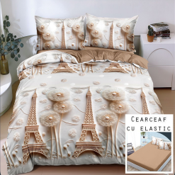 Lenjerie Bumbac Satinat cu ELASTIC, 4 Piese #BE189