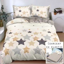 Lenjerie Bumbac Satinat cu ELASTIC, 4 Piese #BE199