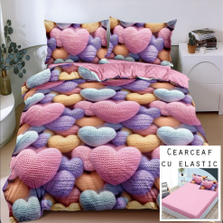 Lenjerie Bumbac Satinat cu ELASTIC, 4 Piese #BE201