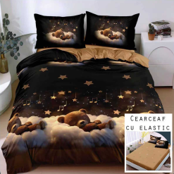 Lenjerie Bumbac Satinat cu ELASTIC, 4 Piese #BE203
