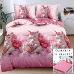 Lenjerie Bumbac Satinat cu ELASTIC, 4 Piese #BE233