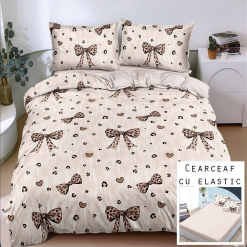 Lenjerie Bumbac Satinat cu ELASTIC, 4 Piese #BE191