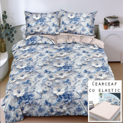 Lenjerie Bumbac Satinat cu ELASTIC, 4 Piese #BE193