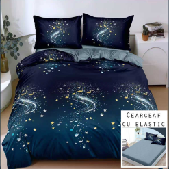 Lenjerie Bumbac Satinat cu ELASTIC, 4 Piese #BE196