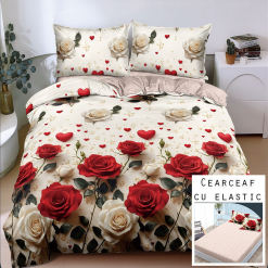 Lenjerie Bumbac Satinat cu ELASTIC, 4 Piese #BE197