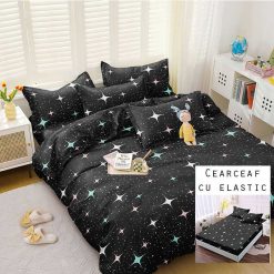 Lenjerie Bumbac Satinat cu ELASTIC, 4 piese #BE143