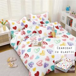 Lenjerie Bumbac Satinat cu ELASTIC, 4 piese #BE155