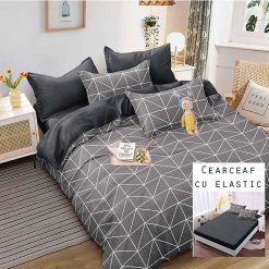 Lenjerie Bumbac Satinat cu ELASTIC, 4 piese #BE156