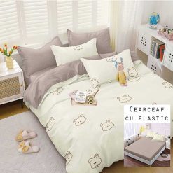 Lenjerie Bumbac Satinat cu ELASTIC, 4 piese #BE157