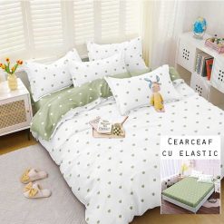 Lenjerie Bumbac Satinat cu ELASTIC, 4 piese #BE164