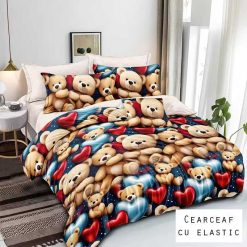 Lenjerie Bumbac Satinat cu ELASTIC, 4 piese #BE186