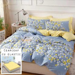 Lenjerie Bumbac Satinat cu ELASTIC, Flori, 4 piese #BE11