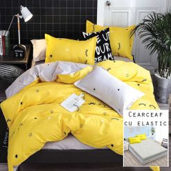 Lenjerie Bumbac Satinat cu ELASTIC, 4 piese #BE136