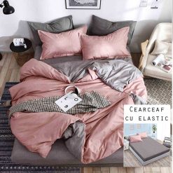 Lenjerie Bumbac Satinat cu ELASTIC, 4 piese #BE168