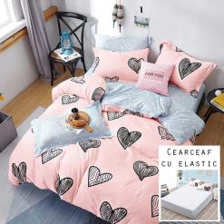 Lenjerie Bumbac Satinat cu ELASTIC, 4 piese #BE57