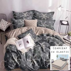 Lenjerie Bumbac Satinat cu ELASTIC, 4 piese #BE60