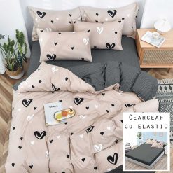 Lenjerie Bumbac Satinat cu ELASTIC, 4 piese #BE63