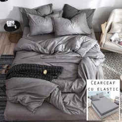 Lenjerie Bumbac Satinat cu ELASTIC, 4 piese #BE69