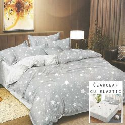 Lenjerie Bumbac Satinat cu ELASTIC, 4 piese #BE73