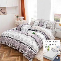 Lenjerie Bumbac Satinat cu ELASTIC, 4 piese #BE83