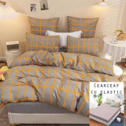 Lenjerie Bumbac Satinat cu ELASTIC, 4 piese #BE89